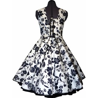 Kleid zum Petticoat Retrokleid weiß schwarze Blumen  32-44