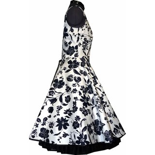 Kleid zum Petticoat Retrokleid weiß schwarze Blumen  32-44