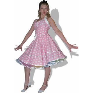 Tanzkleid der 50er Rockabilly rosa weiße große Punkte mit schwarzem Akzent 