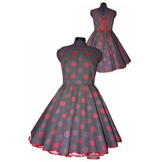 Kleid zum Petticoatschwarz weiße Punkte rote Herzen  32-44