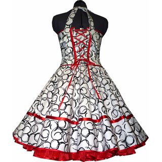 50er Jahre Kleid zum Petticoat weiss lustige schwarze Kringelkreise rot