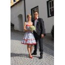 50er Jahre Kleid weiss Kringelkreise rot