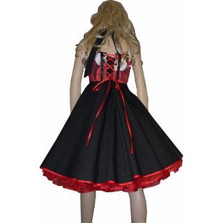  50er Petticoatkleid Rosen rot Totenköpfe mit schwarzem Rock