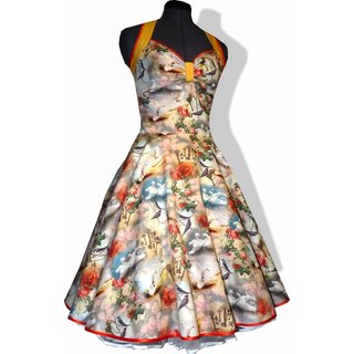 50er Petticoatkleid Birds and Roses Fantasie bunt 36