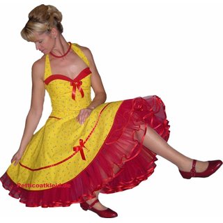 Petticoat Kleid gelb kleine rote Blumen Tanzkleid 50er