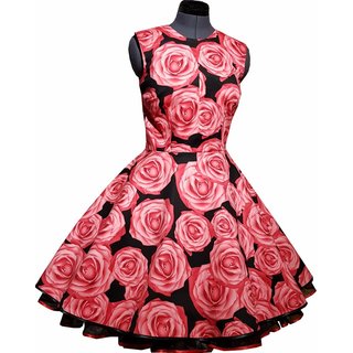 50er Jahre Kleid zum Petticoat Retrokleid Vintage rot schwarz Rosen  34/36