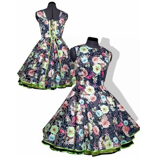 Kleid zum Petticoat Rockabilly schwarz grne bunte Blumen  38