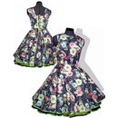 Kleid zum Petticoat Rockabilly schwarz grüne bunte Blumen...