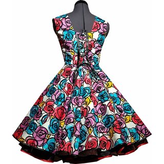 Kleid zum Petticoat Rockabilly bunte Retroblumen  32-44