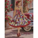50er Jahre Kleid zum Petticoat Rosen sepia schwarz weiß rosa gelb