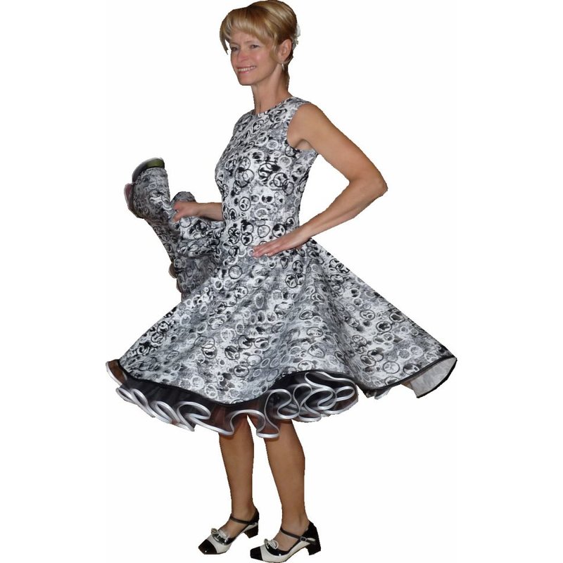Kleid zum Petticoat Rockabilly schwarz weiß Kringel Kreise 32-