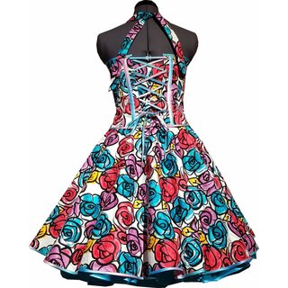Petticoat Kleid Tanzkleid bunte Retroblumen mehrfarbiges Satinband