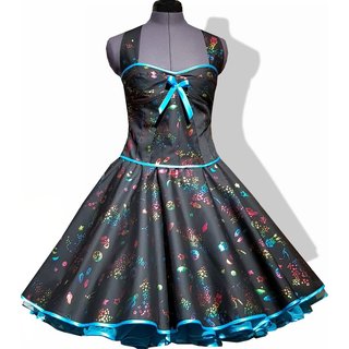 Petticoat Kleid 50er Jahre Retrokleid schwarz türkis leuchtende Sterne 36 - 42