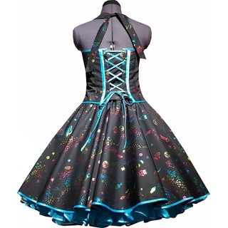 Petticoat Kleid 50er Jahre Retrokleid schwarz türkis leuchtende Sterne 36 - 42