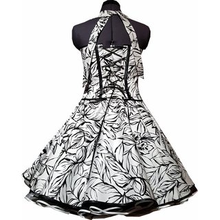 50er Jahre Kleid zum Petticoat weiß schwarze Blattmotive 36