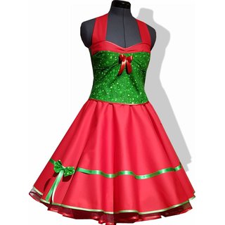 Petticoatkleid 50er Jahre zum Petticoat rot mit grün gepunktetem Oberteil 38