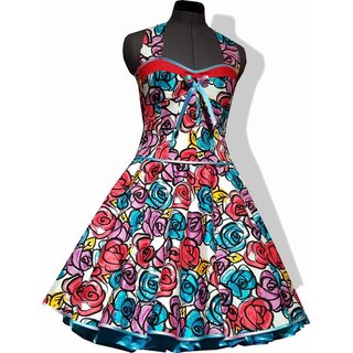 Petticoat Kleid Tanzkleid 50er Jahre bunte Retroblumen mehrfarbiges Satinband 36