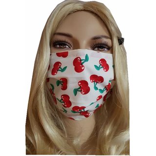 Mundbedeckung Maske zum Wenden rote Kirschen gefaltet waschbare Baumwolle