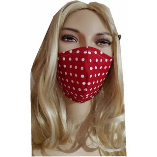 Mund Nasenmaske rot weiße Punkte Stoffmaske Baumwolle waschbar 