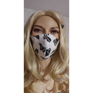 Nasen- Mundbedeckung Stoffmaske weiß schwarze Schmetterlinge