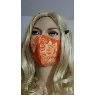 Mundmaske orange blaue Rosen Blumen Stoffmaske Gesichtsmaske Baumwolle waschbar mit Einschubfach und Draht