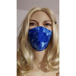 Mundmaske orange blaue Rosen Blumen Stoffmaske Gesichtsmaske Baumwolle waschbar mit Einschubfach und Draht