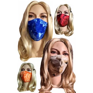 Mundmaske orange blaue Rosen Blumen Stoffmaske Gesichtsmaske Baumwolle waschbar mit Einschubfach Rosen orange