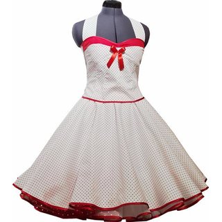 50er Jahre Kleid zum Petticoat wei mit roten kleinen Punkten Brautkleid mit Korsage 