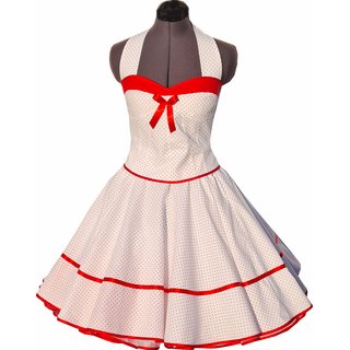 50er Jahre Kleid zum Petticoat weiß mit roten kleinen Punkten Brautkleid mit Korsage Größe 34-42