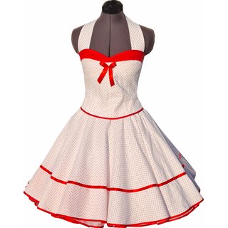 50er Jahre Kleid Zum Petticoat Weiss Mit Roten Kleinen Punkten Brautkleid Mit Korsage Grosse 34 42 Tanzkleid Der 50er