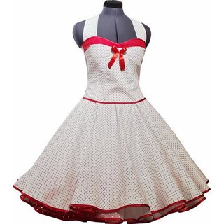 50er Jahre Kleid zum Petticoat weiß mit roten kleinen Punkten Brautkleid mit Korsage Größe 34-42