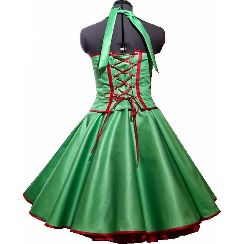50er jahre kleid zum petticoat vintage korsage grün band