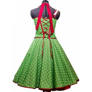 50er Punkte Petticoat Kleid apfelgrün mit rotem Akzent Korsage