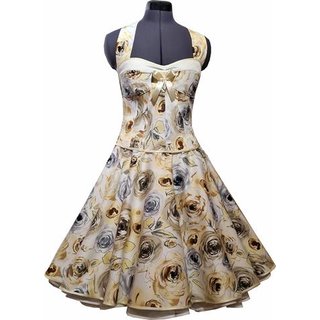 50er Jahre Kleid zum Petticoat  creme silberne Rosen Vintage Korsage