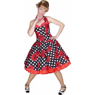 Petticoat Kleid Tanzkleid schwarz weie Punkte rote Rosen Korsage Gr 36/38