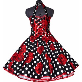 Petticoat Kleid Tanzkleid schwarz weie Punkte rote Rosen Korsage Gr 36/38
