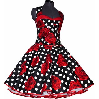 Petticoat Kleid Tanzkleid schwarz weie Punkte rote Rosen Korsage Gr 36/38