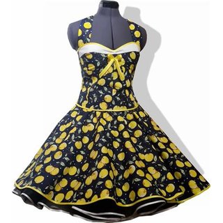 50er Jahre Kleid zum Petticoat  dunkelblau gelbe Kirschen und Punkte Vintage Korsage