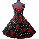 50er Jahre Kleid zum Petticoat schwarz rote Rosen und Punkte Vintage Korsage