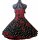 50er Jahre Kleid zum Petticoat schwarz rote Rosen und Punkte Vintage Korsage