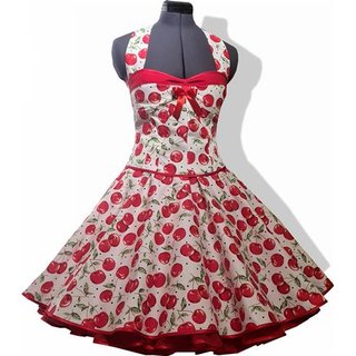  50er Jahre Kleid zum Petticoat weiß rote Kirschen und Punkte Vintage Korsage