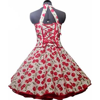  50er Jahre Kleid zum Petticoat weiß rote Kirschen und Punkte Vintage Korsage
