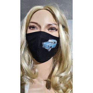  Mund-Nasenmaske schwarz Auto Cars blau Stoffmaske als Einzelstück