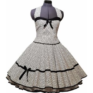 50er Jahre Kleid zum Petticoat weiß schwarze Punkte unregelmäßig  Vintage Korsage