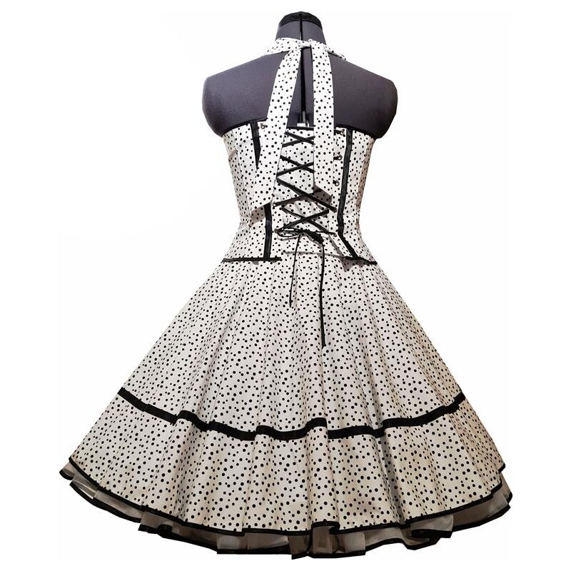 NET TOYS 50er Jahre Petticoat-Kleid Rockabilly Damenkostüm – Schwarz-weiß Gepunktet, Größe L (42/44), Inkl. Gürtel