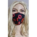 Schwarze Nasen-Mundmaske mit roten Mundmotiven Stoffmaske...