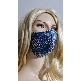 Blaue Nasen-Mundmaske mit modischen Blumenmotiv Stoffmaske Maske Mundbedeckung Doppeloptik