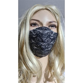 Schwarze Nasen-Mundmaske Motiv Spitze  Stoffmaske Maske Mundbedeckung Doppeloptik