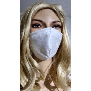 Mundmaske Mund Nasenbedeckung Stoffmaske weiß Blumen doppellagig mit Filtertasche waschbar