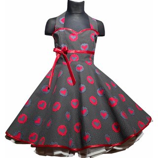 Kinder Petticoat Kleid Drehkleid Mädchen Herzen und Punkte schwarz weiß rot